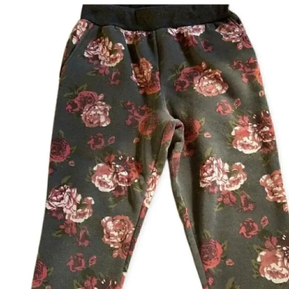 Lit26 Fleece Jogger Pants Black Pink Rose Print Large - Picture 6 of 6